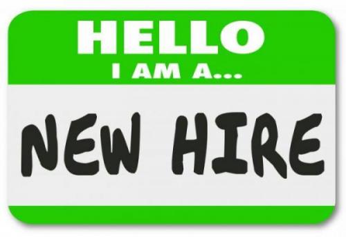 Hello I'm a "New Hire" written on name label